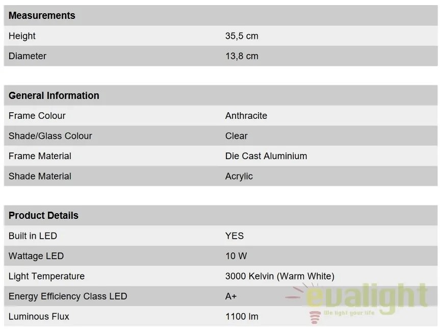 Mini Stalp LED iluminat exterior IP44 H36cm Heido AL 11K/403.035 Antharzit OR