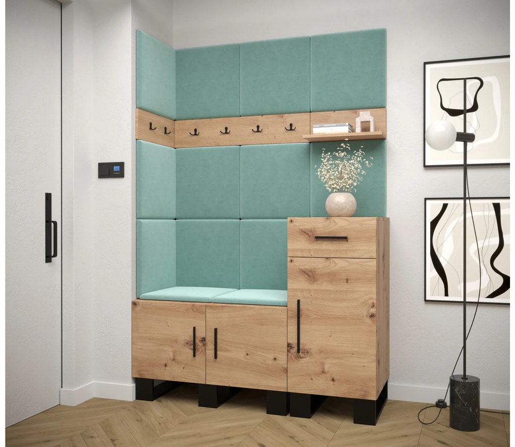 Set mobilier pentru hol Amanda 10 (Stejar artisan + verde). 1085940