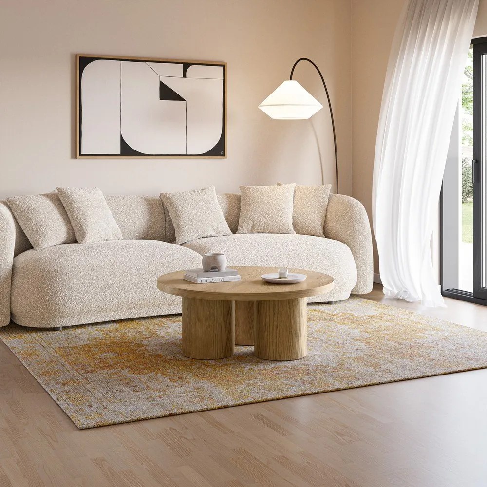 Măsuță de cafea în culoare naturală rotundă cu aspect de lemn de stejar ø 100 cm Arancha – MOME