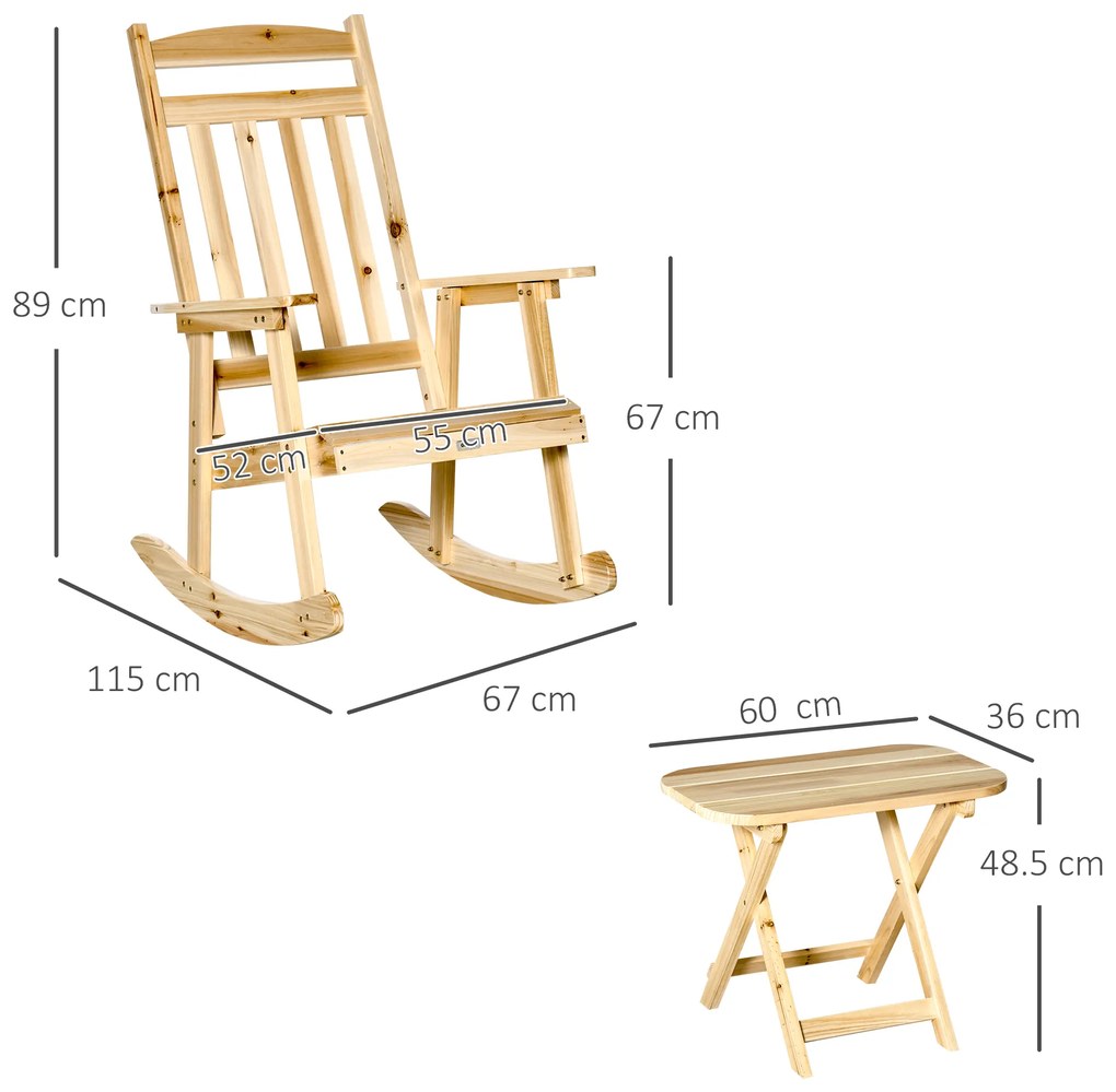 Outsunny, Set Balansoar și Măsuță de Cafea Pliabilă din Lemn, Set pentru Exterior din Două Produse, 115x67x89 cm, Natural | Aosom Romania