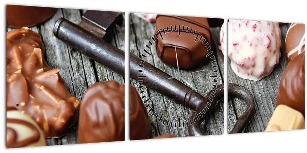 Tablou cu ciocolată și chei (cu ceas) (90x30 cm)