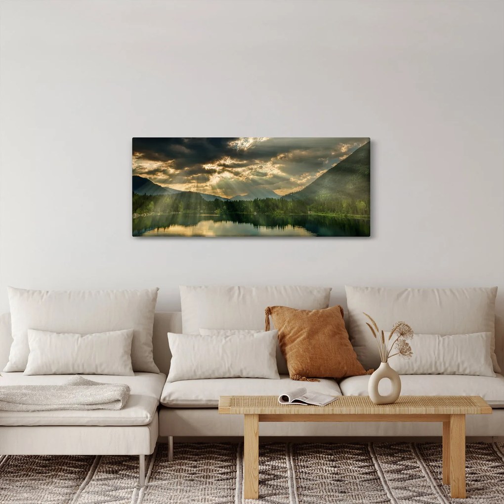 Tablou cu lac și soarele translucid (120x50 cm)