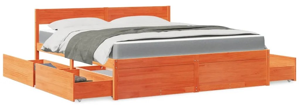 vidaXL Pat cu sertare saltea, maro ceruit, 180x200 cm, lemn masiv pin