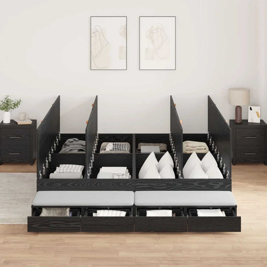 vidaXL Cadru de pat cu depozitare din stejar negru 180x200 cm