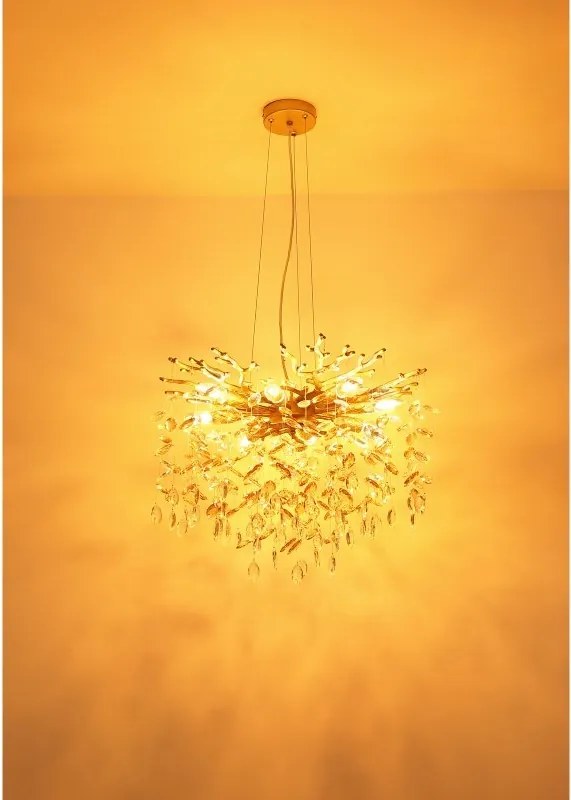 Lustra suspendata metal auriu mat, cristale de sticla QUEENA