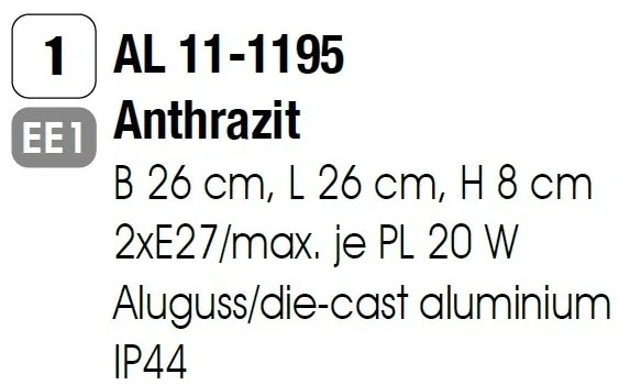 Aplica de perete sau tavan exterior, protectie IP44, Henry antracit