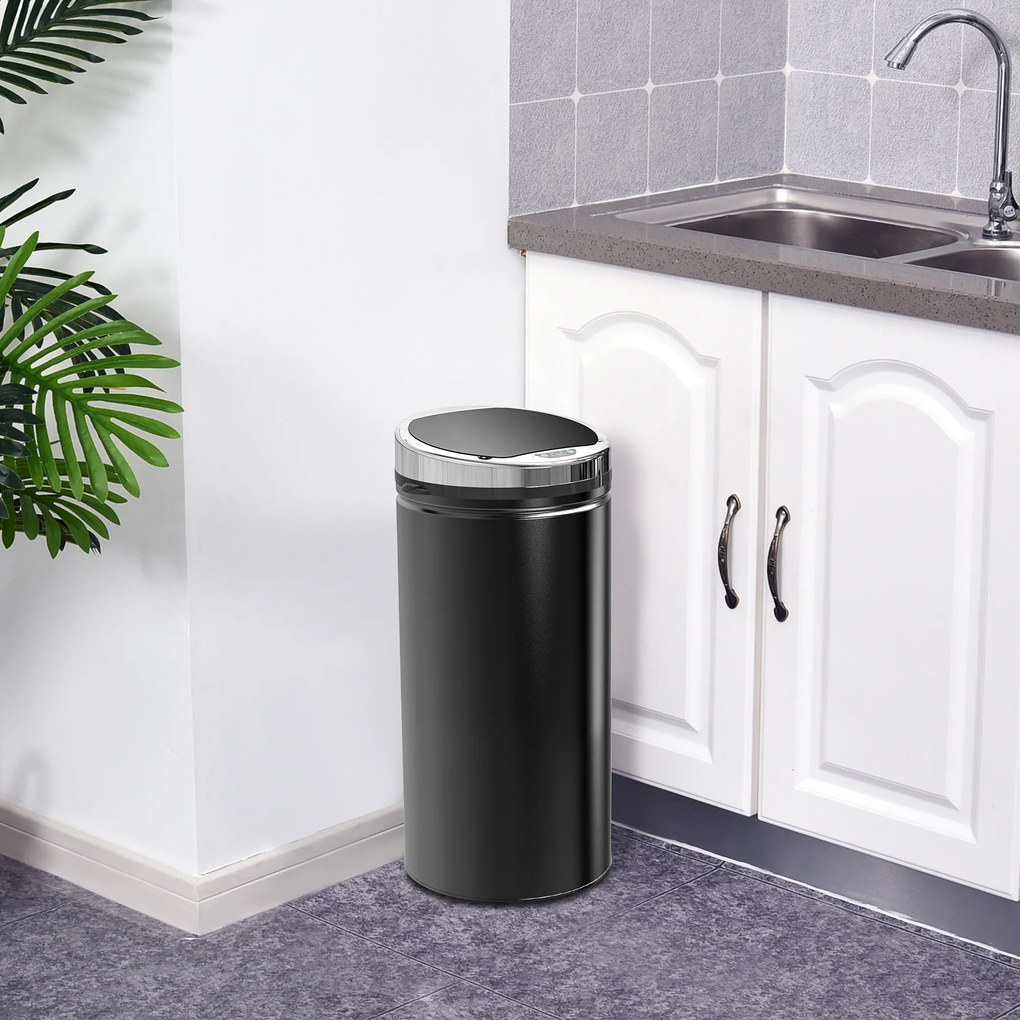 HOMCOM Coș de gunoi automat de 50L cu senzor infraroșu, din oțel și plastic, 30.5x30.5x81.5cm | Aosom Romania