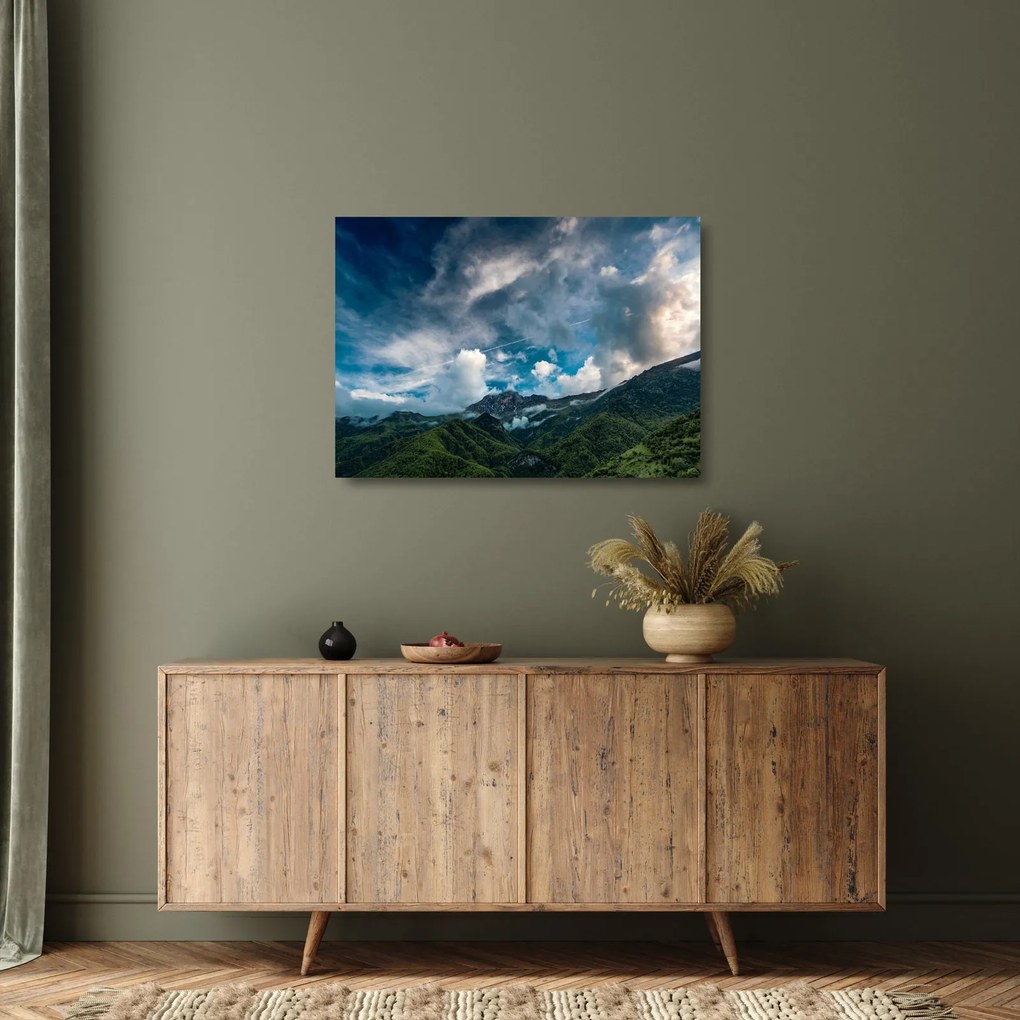 Tablou pe sticlă cu munții (70x50 cm)