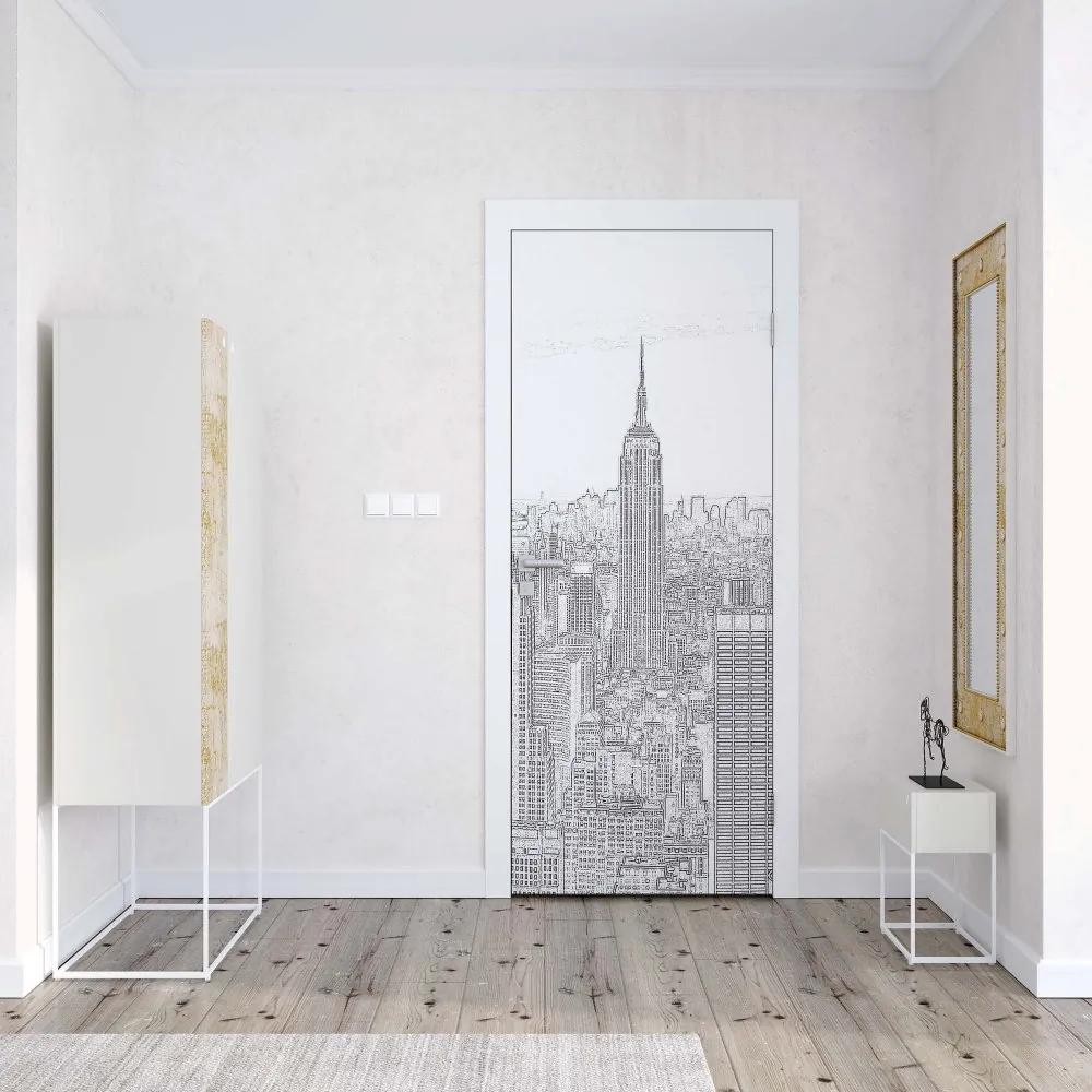 GLIX Tapet netesute pe usă - White And Grey Modern New York Skyline