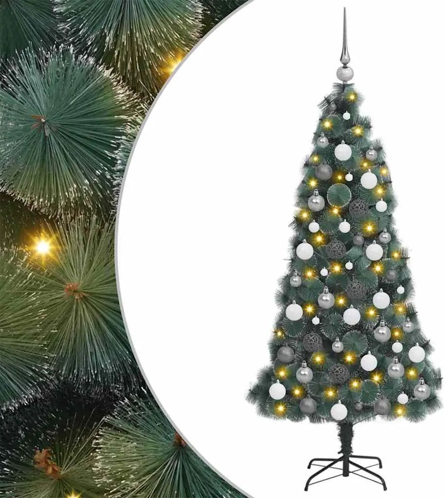 vidaXL Brad de Crăciun artificial pre-luminat cu set de globuri 180 cm