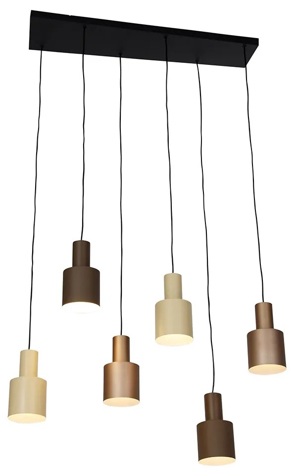 Lampă suspendată bronz cu taupe și bej cu 6 lumini - Ans