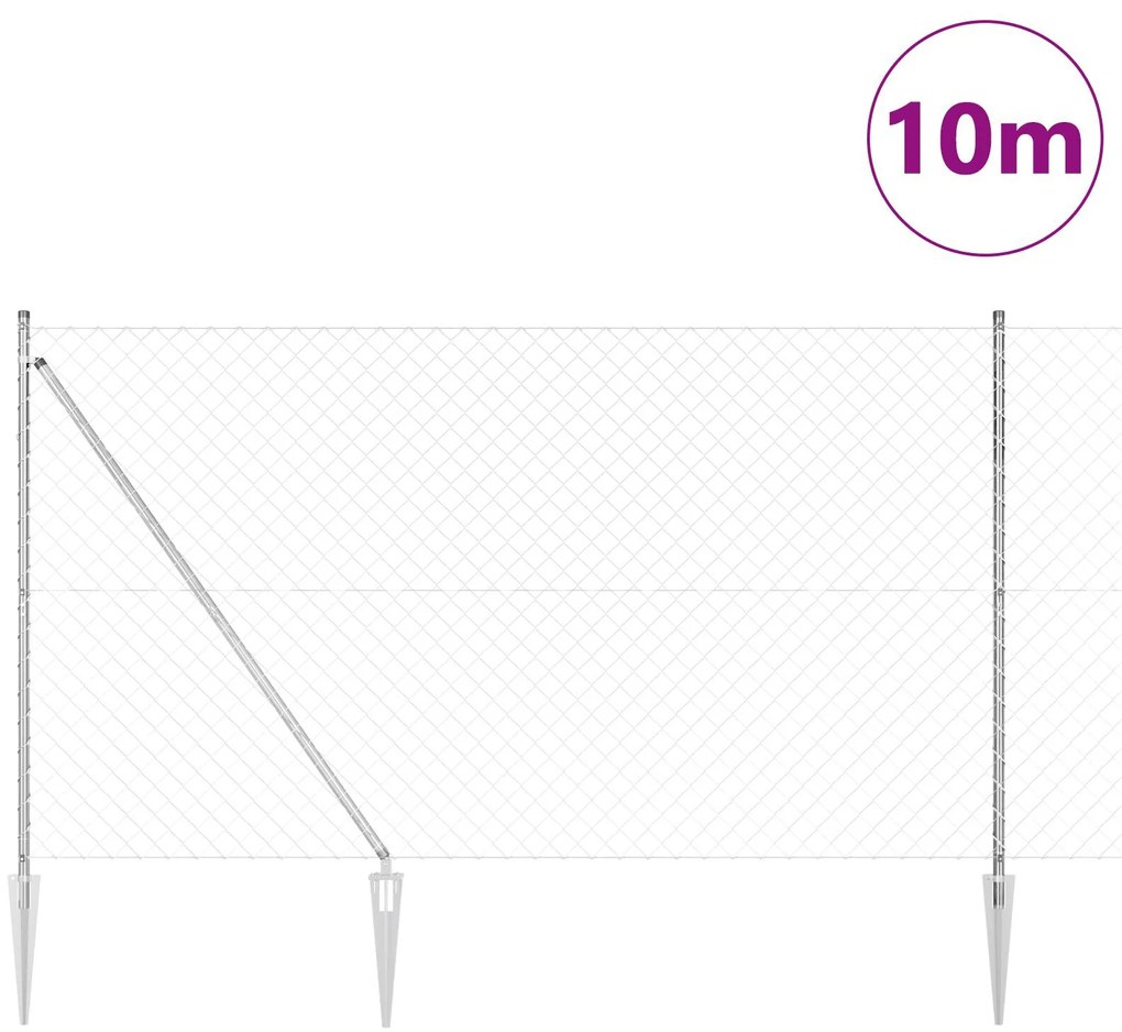 vidaXL Stâlp de gard. Argintiu 10 x 1,6 m (plasă 60 x 60 mm) Oțel