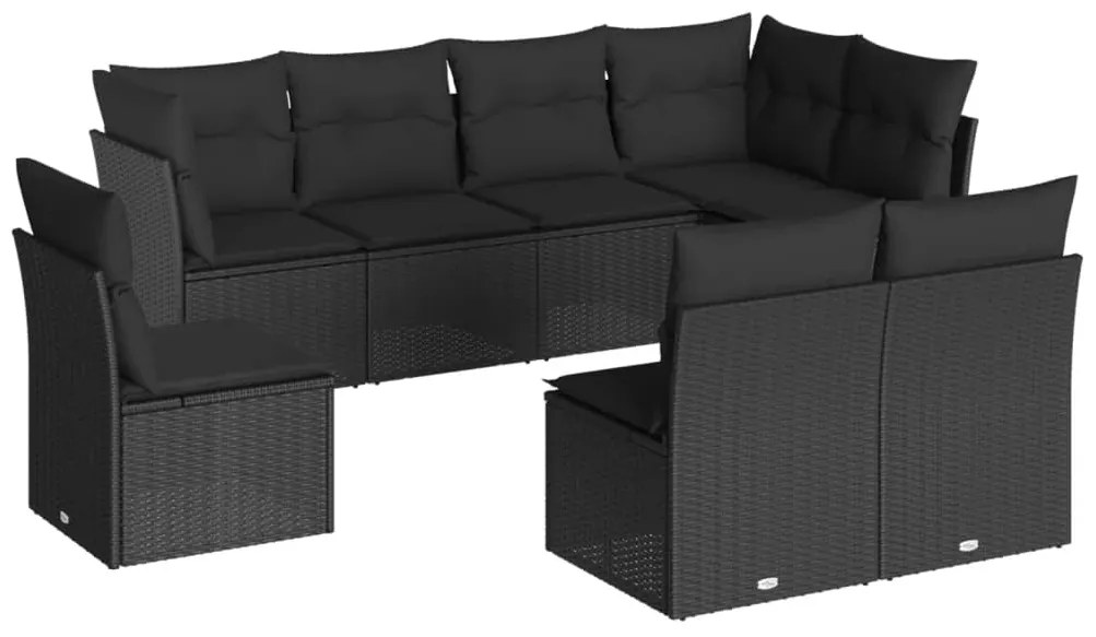 3217755 vidaXL Set mobilier de grădină cu perne, 8 piese, negru, poliratan