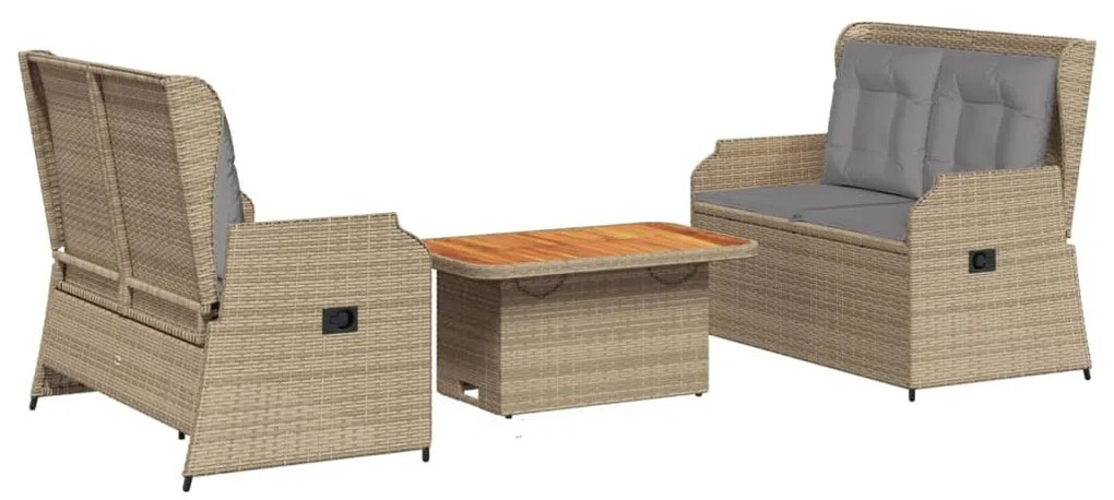 3262749 vidaXL Set mobilier de grădină cu perne, 3 piese, bej, poliratan