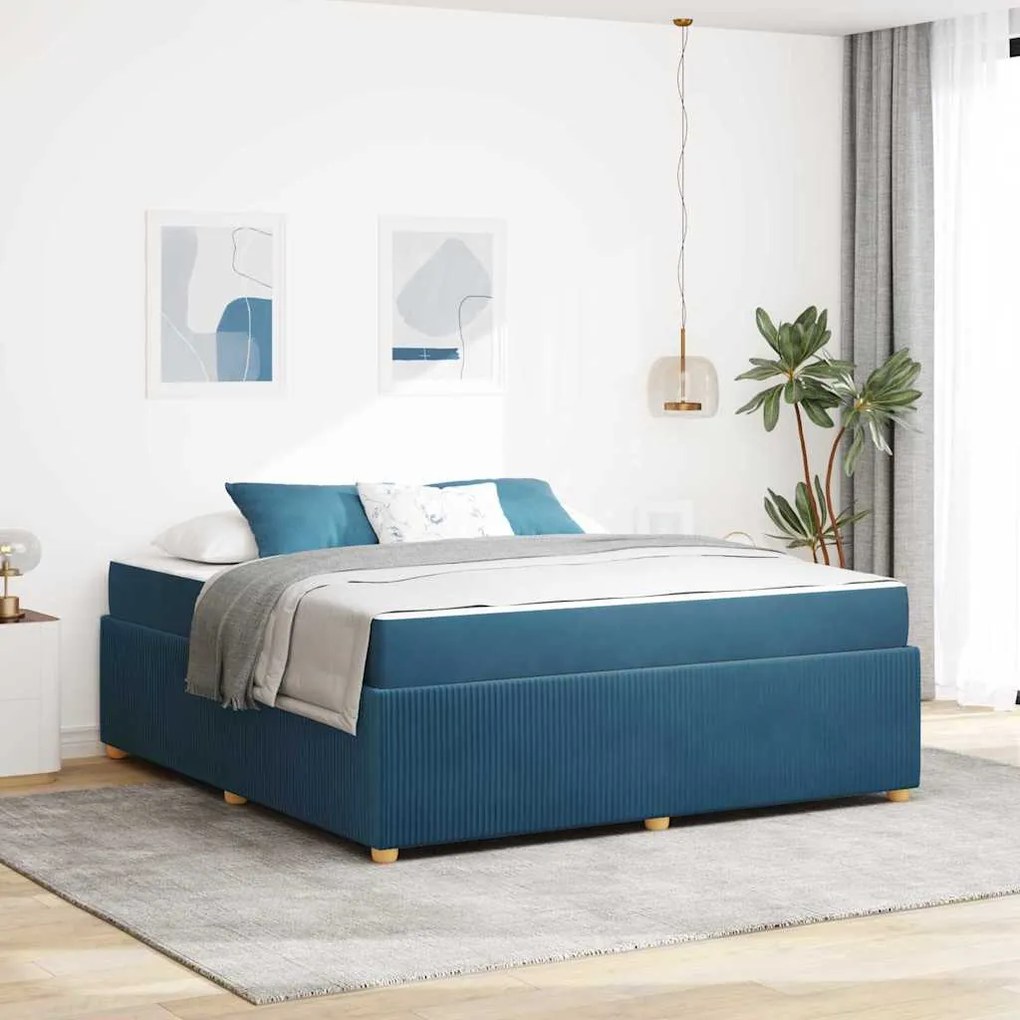 vidaXL Cadru de pat cu saltea Altele albastru 180 x 200 cm Catifea