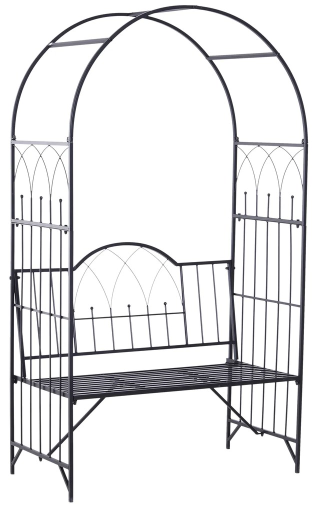 Outsunny Bancuta de Gradina cu Arc, 2 Locuri, cu Bolta pentru Flori Suspendate, Design Elegant, Rezistent la Intemperii, Negru | Aosom Romania