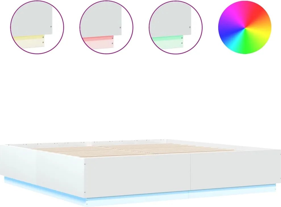 vidaXL Cadru de pat cu lumini LED, alb, 200x200 cm, lemn prelucrat