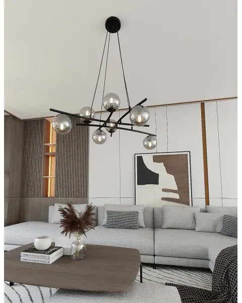 Lustră pe cablu ESSA 8xE14/10W/230V negru/fumuriu