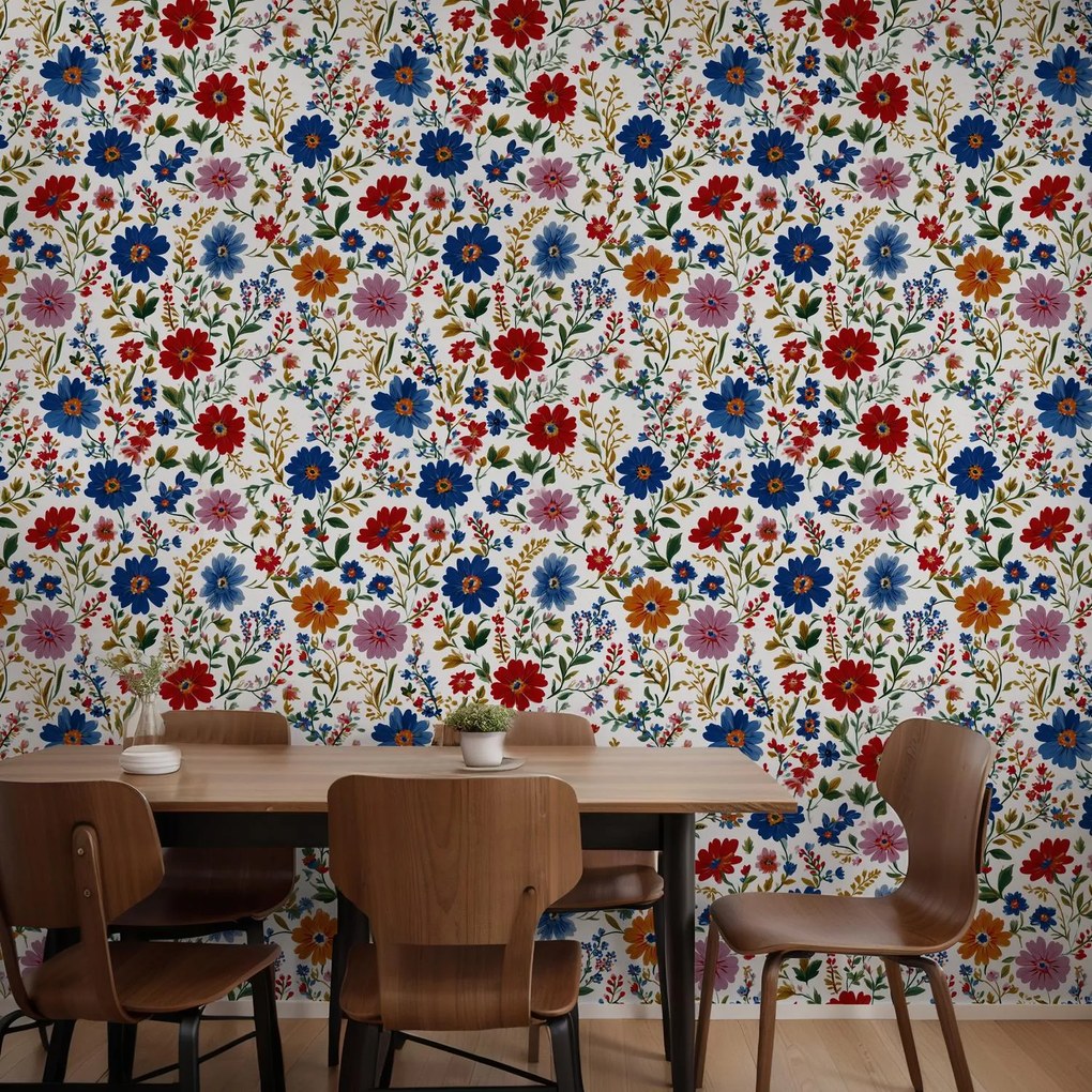 Fototapet - Flori în albastru-roșu (147x102 cm)