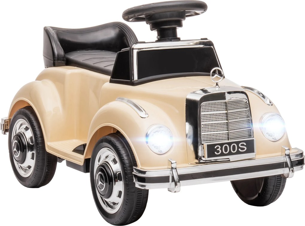 HOMCOM Masina Electrica pentru Copii, Auto pentru Copii Mercedes-Benz 6V cu Muzica, Varsta 18-48 Luni, Bej | Aosom Romania