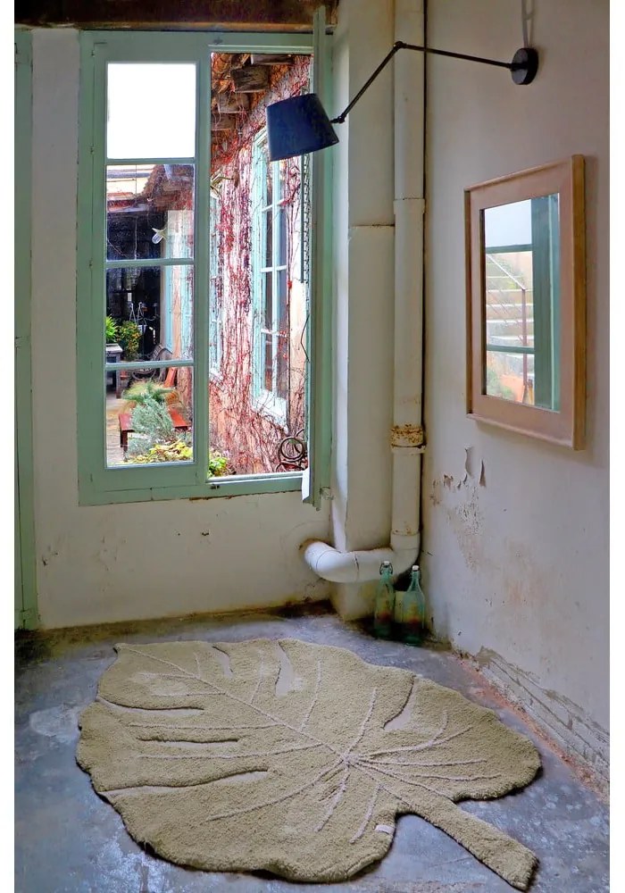 Covor pentru copii kaki lavabil/țesut manual din bumbac 120x180 cm Monstera Olive – Lorena Canals