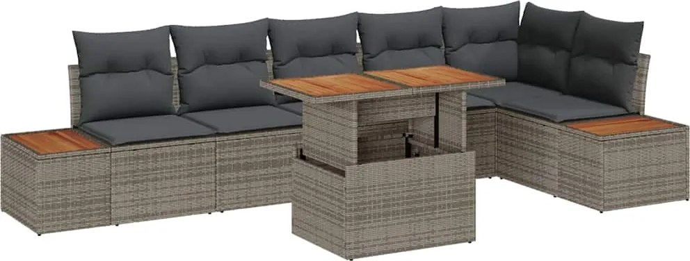vidaXL Set de canapele pentru grădină 7 pcs Gri Rattan poli