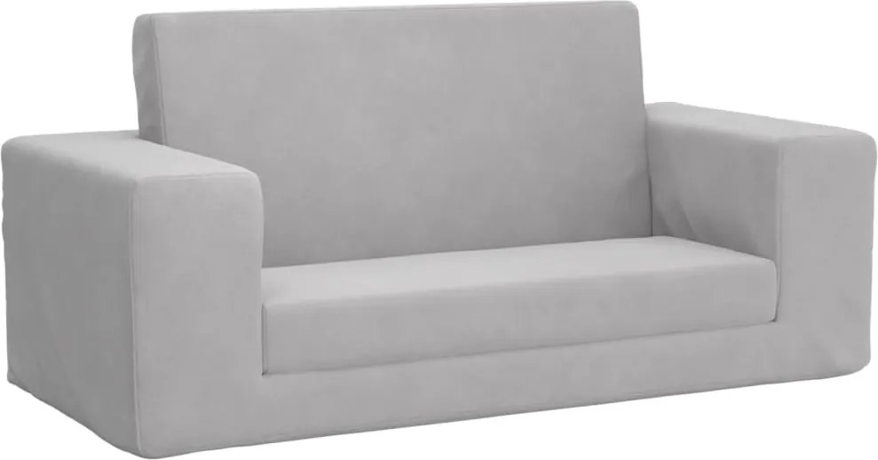 vidaXL Canapea extensibilă de copii 2 locuri, gri deschis, pluș moale