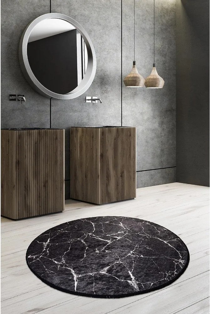 Covoraș de baie negru ø 100 cm Marble – Foutastic