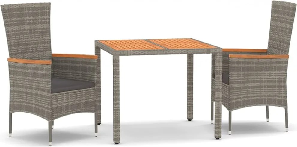 vidaXL Set mobilier de grădină cu perne, 3 piese, gri, poliratan