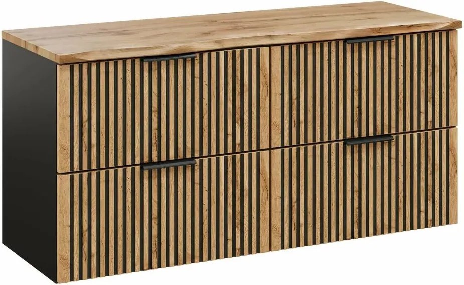 Set dulap baza suspendat 120 cm cu blat Comad Xilo stejar Wotan si gri piatra