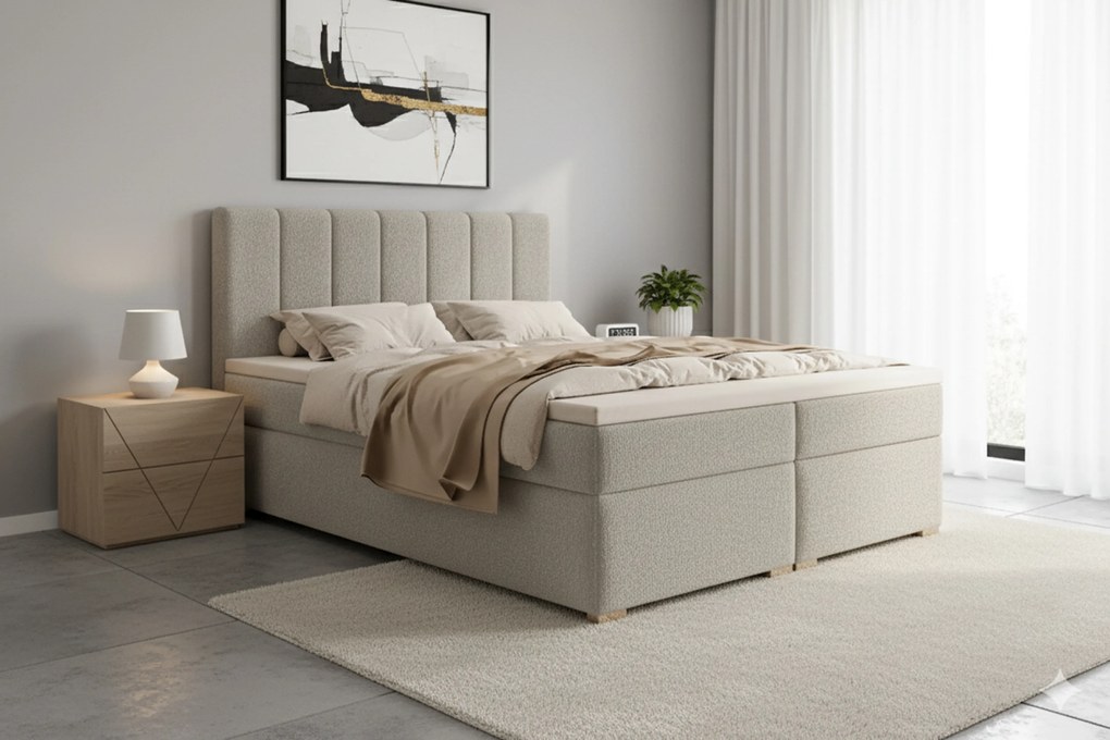 Pat continental Mareli 160x200 cu spațiu de depozitare - bouclé bej Quelle 05