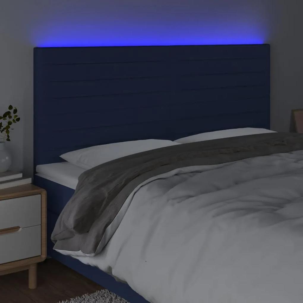 Tablie de pat cu LED, albastru, 200x5x118 128 cm, textil 1, Albastru, 200 x 5 x 118 128 cm