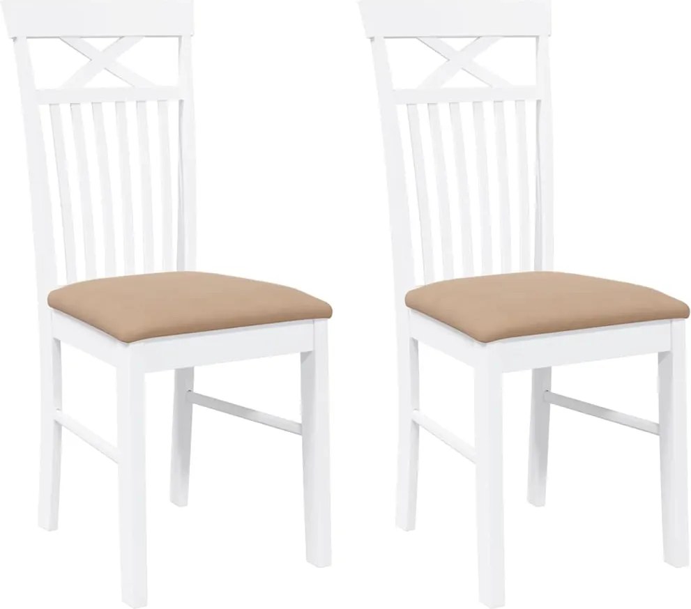 vidaXL Scaune de sufragerie cu perne 2 buc cauciuc din lemn masiv alb