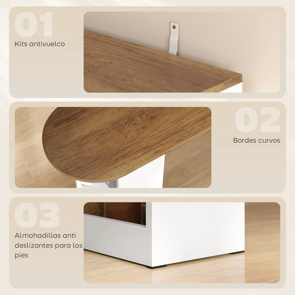 HOMCOM Masă de Bar Extensibilă și Rotativă 360° cu Rafturi Deschise și 2 Uși din Sticlă 150x80x105,5 cm Alb și Lemn Natural | Aosom Romania