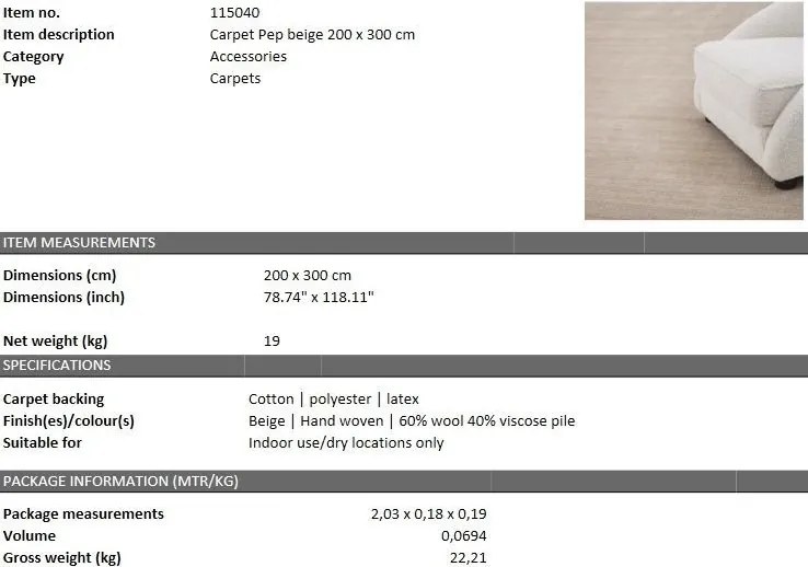 Covor design LUX Pep 200x300cm, bej