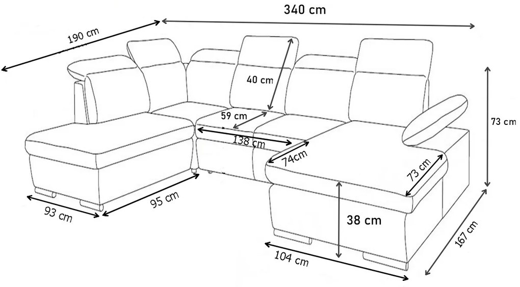 Supermobel Canapea extensibilă în formă de U DAMARIO, 340x73x190, berlin 03/soft 66, colţ stânga
