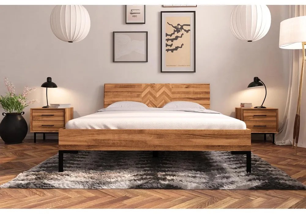 Pat matrimonial din lemn de stejar 160x200 cm Abies 2 - The Beds