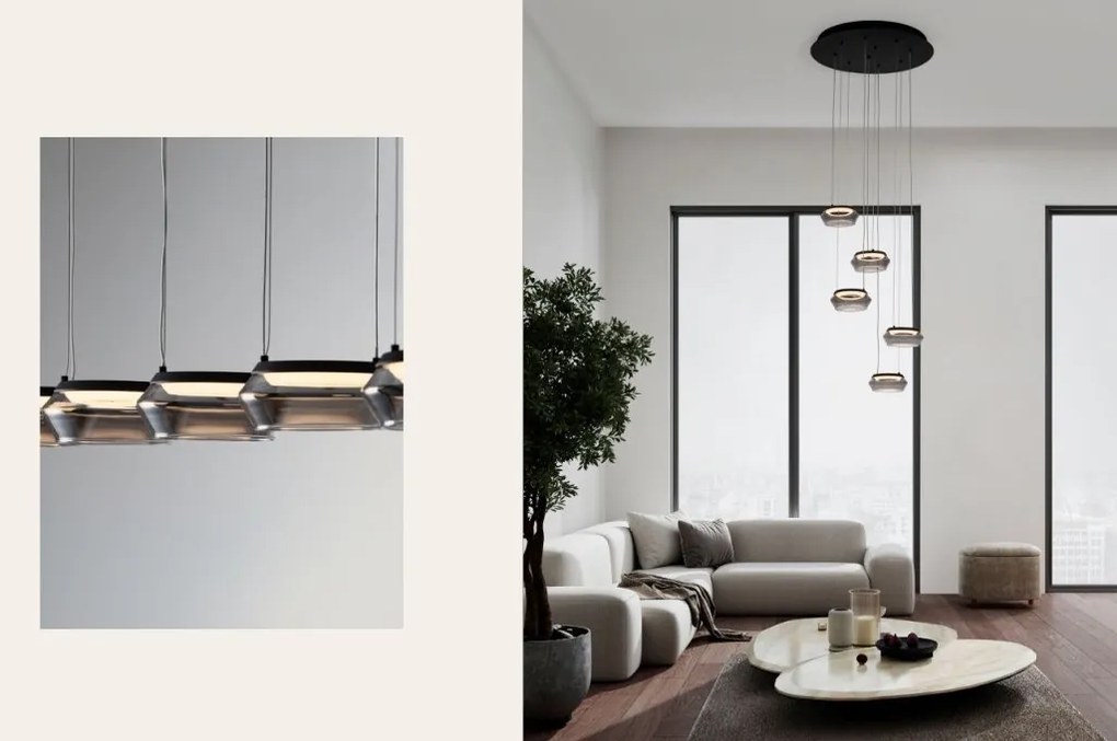 Lustra cu 3 pendule LED, Metal, Negru, Sticla, JAILYN