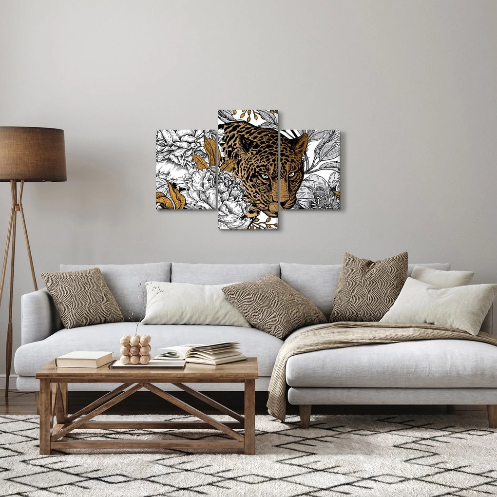 Tablou - Leopard între flori (90x60 cm)