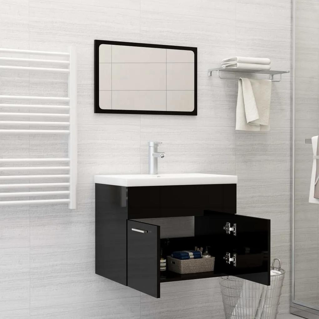 Set mobilier de baie, negru extralucios, PAL negru foarte lucios, 60 x 38.5 x 46 cm, 1