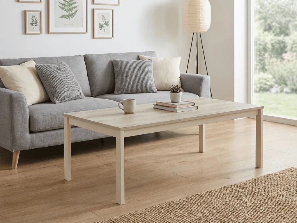 Masuta de cafea FROST 120x60 cm crem, decor stejar alpin