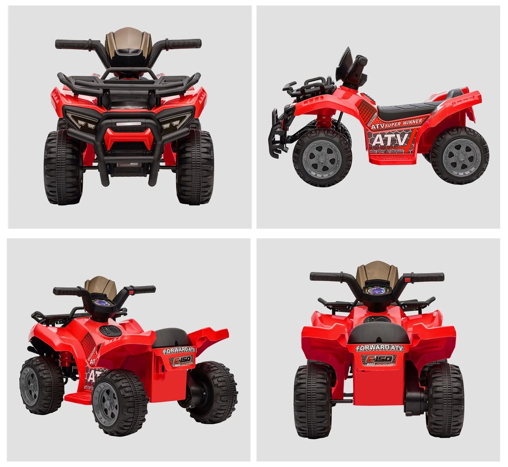 HOMCOM ATV Electric pentru Copii, Vehicul cu Baterie, Siguranță Maximă, Roșu, 66x44x42cm, Ideal 18-36 Luni | Aosom Romania