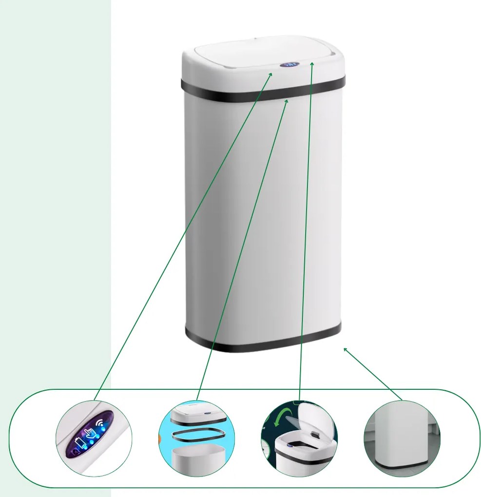 Coș de gunoi cu senzor DEUS, 58 litri, alb Jurhan