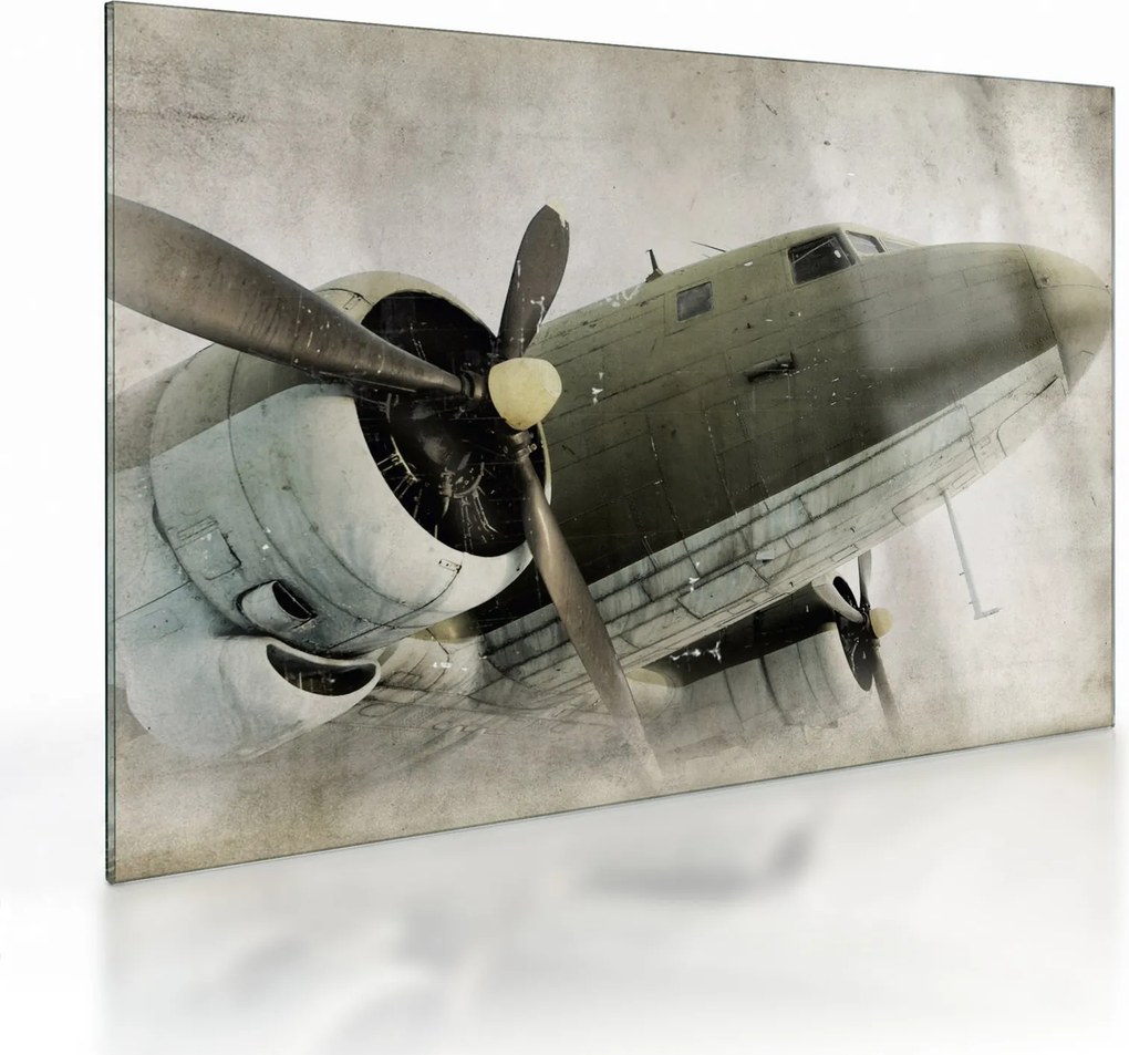 Tablou pe sticlă - Avion vechi cu elice (70x50 cm)