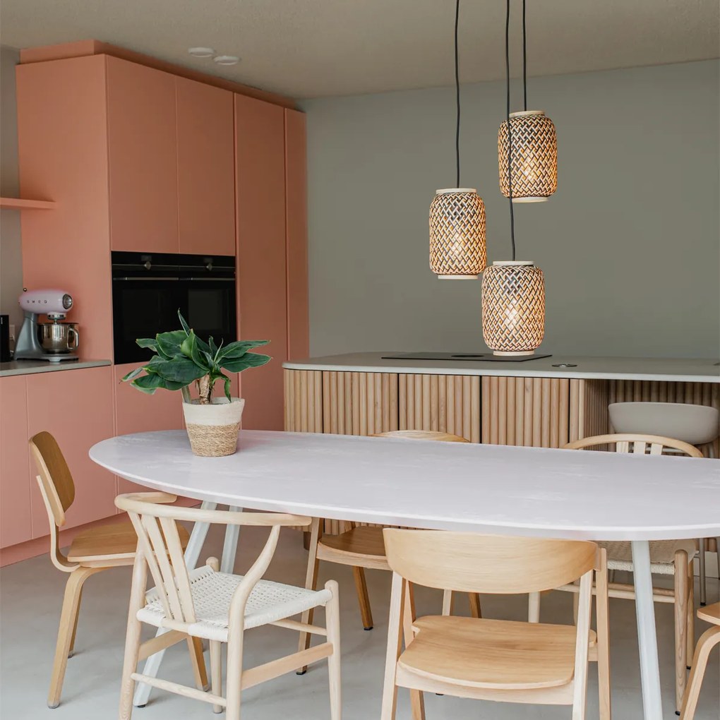 Lampă suspendată orientală din bambus cu negru cu 3 lumini - Yvonne