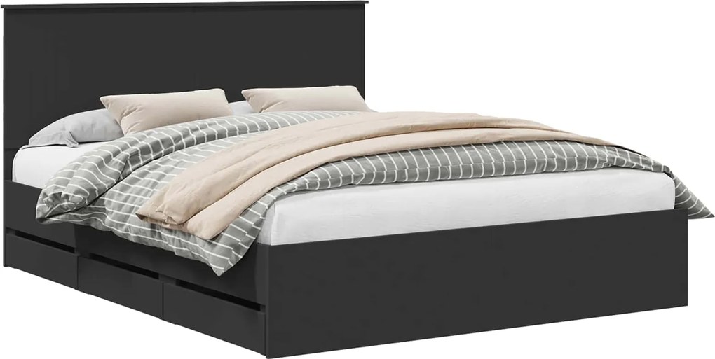 vidaXL Cadru de pat cu headboard Negru 160 x 200 cm Lemn Ingineresc