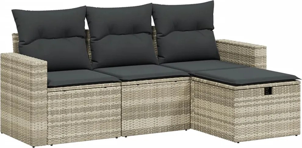 vidaXL Set canapea de grădină cu perne, 4 piese, gri deschis poliratan