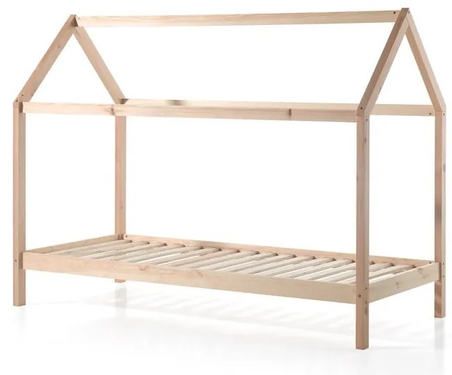 Pat pentru copii în culoare naturală de tip casă din lemn masiv de pin 90x200 cm DALLAS – Vipack