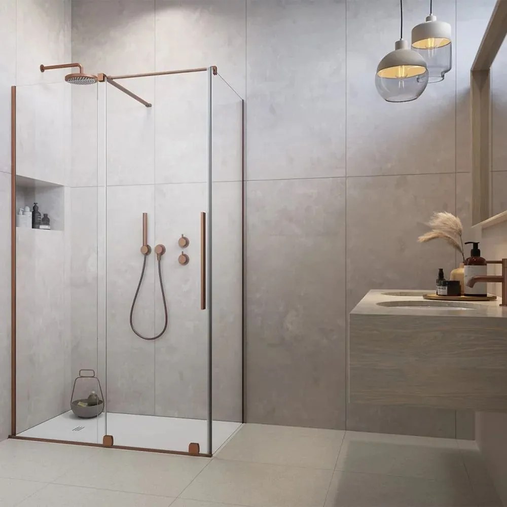 Cabina de dus dreptunghiulara usa culisanta Radaway Furo KDJ 120x100 profil cupru periat stanga