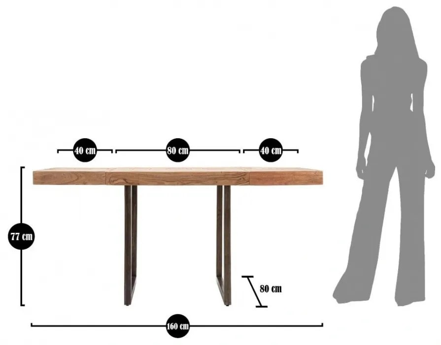 Masa dining extensibila din lemn de acacia si metal, 80 x 80 x 77 cm, Mumbai Mauro Ferreti